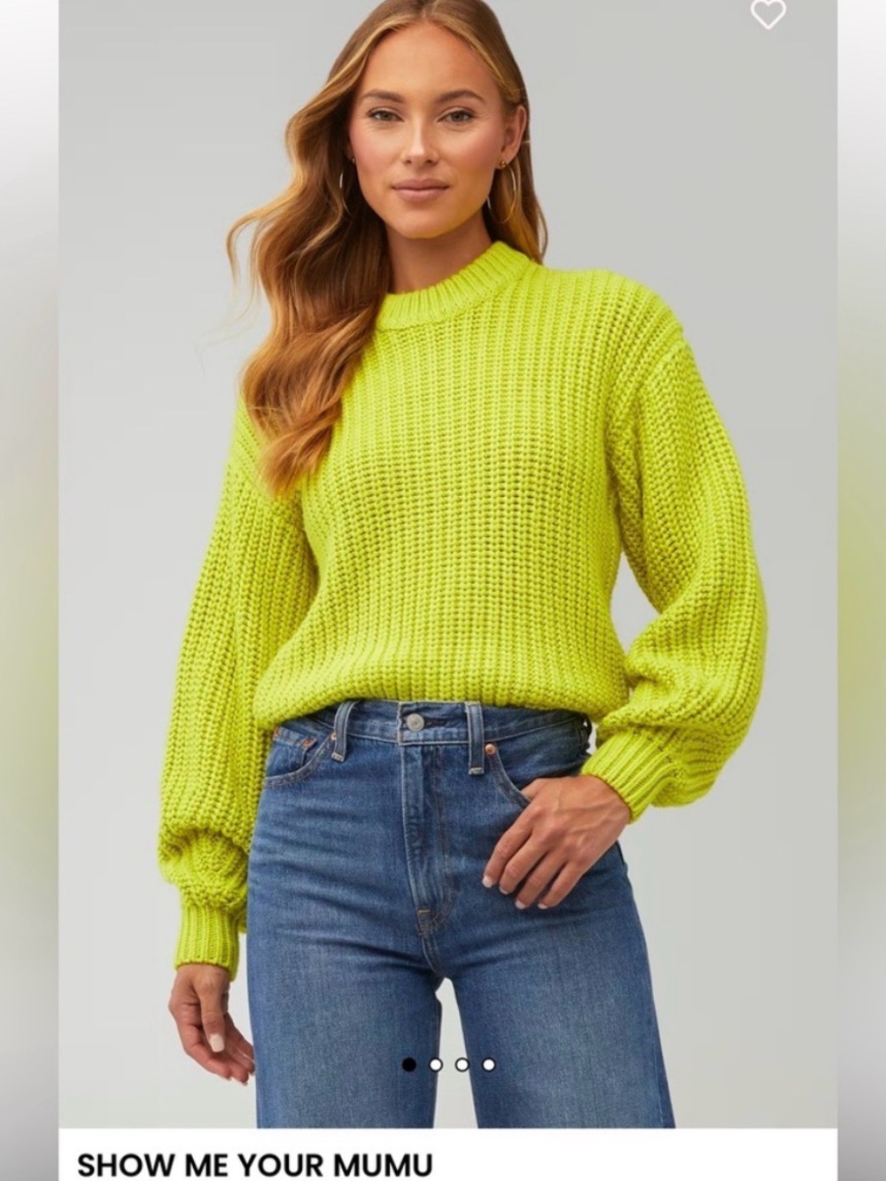 Show Me Your Mumu Bright Neon Lime Chunky Crew Sweater